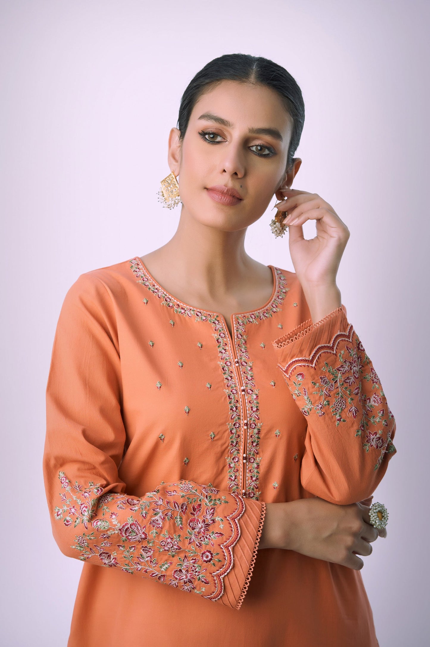 Stitched 2 Piece Embroidered Cambric Suit