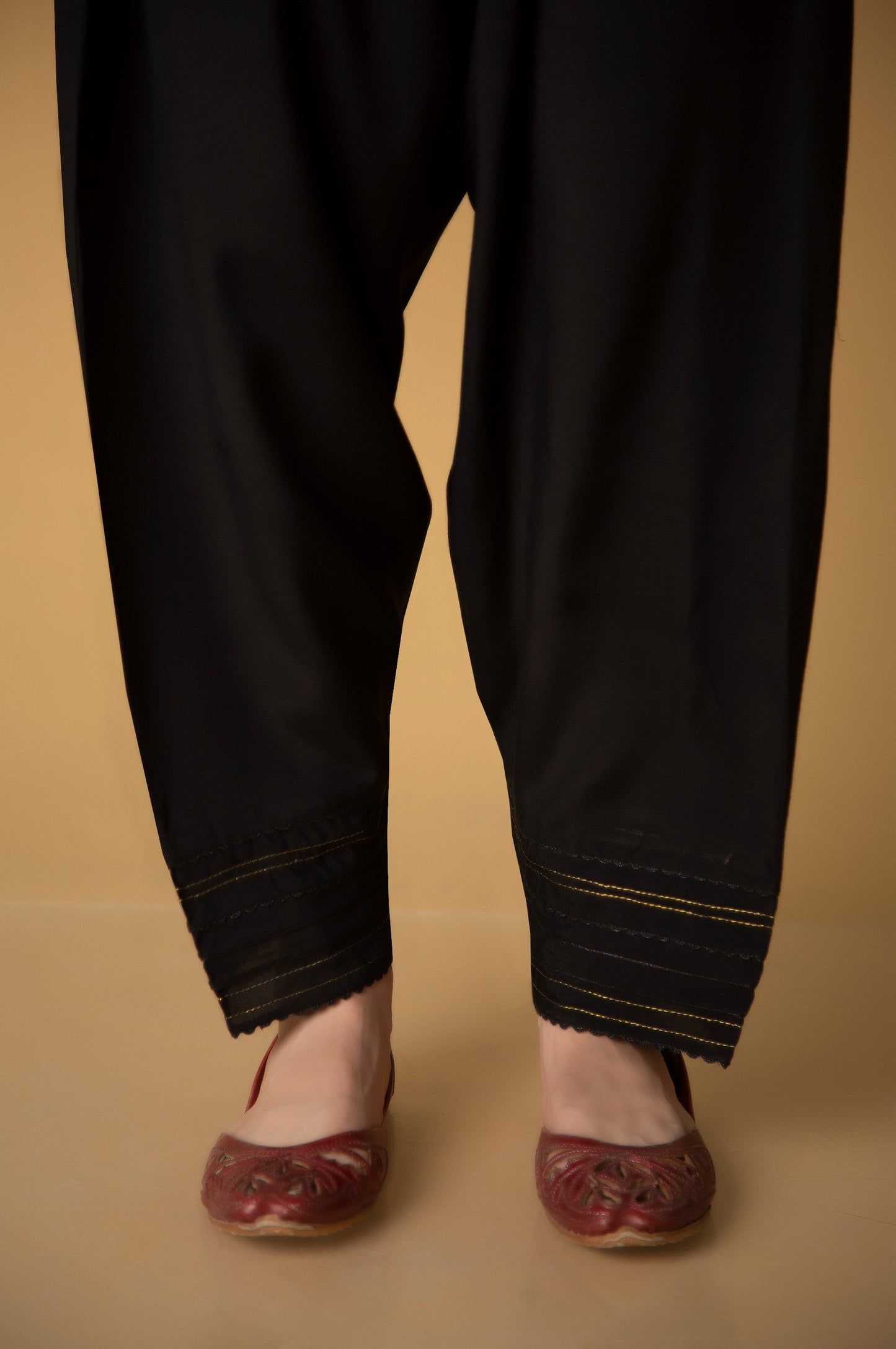 Embellished Rawsilk Shalwar - Black