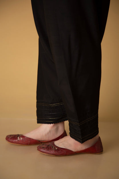 Embellished Rawsilk Shalwar - Black