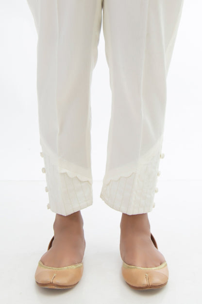 Embroidered Cotton Satin Cigarette Pants