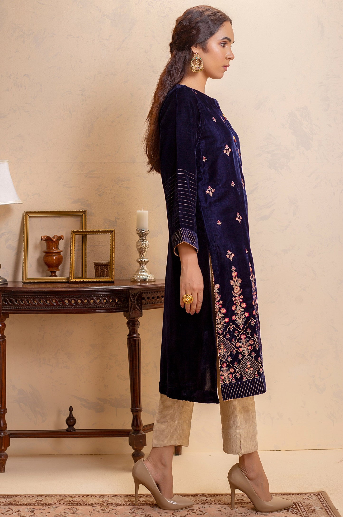 Stitched 1 Piece Velvet Embroidered Shirt