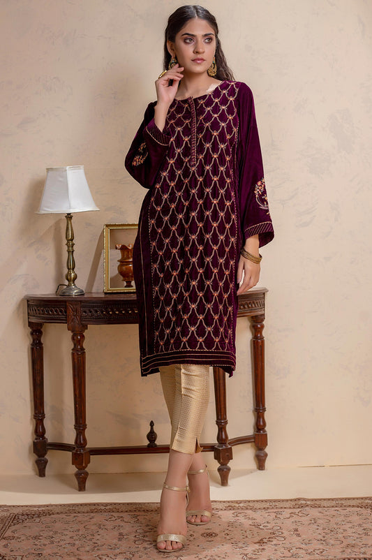 Stitched 1 Piece Velvet Embroidered Shirt