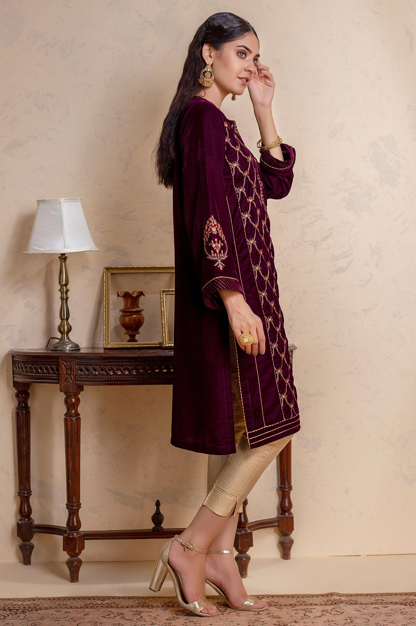 Stitched 1 Piece Velvet Embroidered Shirt