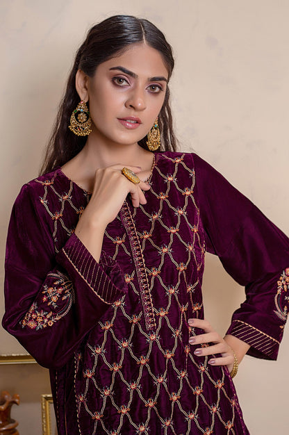 Stitched 1 Piece Velvet Embroidered Shirt