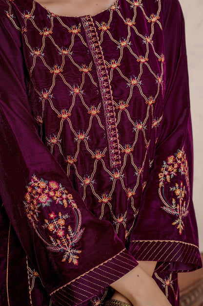 Stitched 1 Piece Velvet Embroidered Shirt