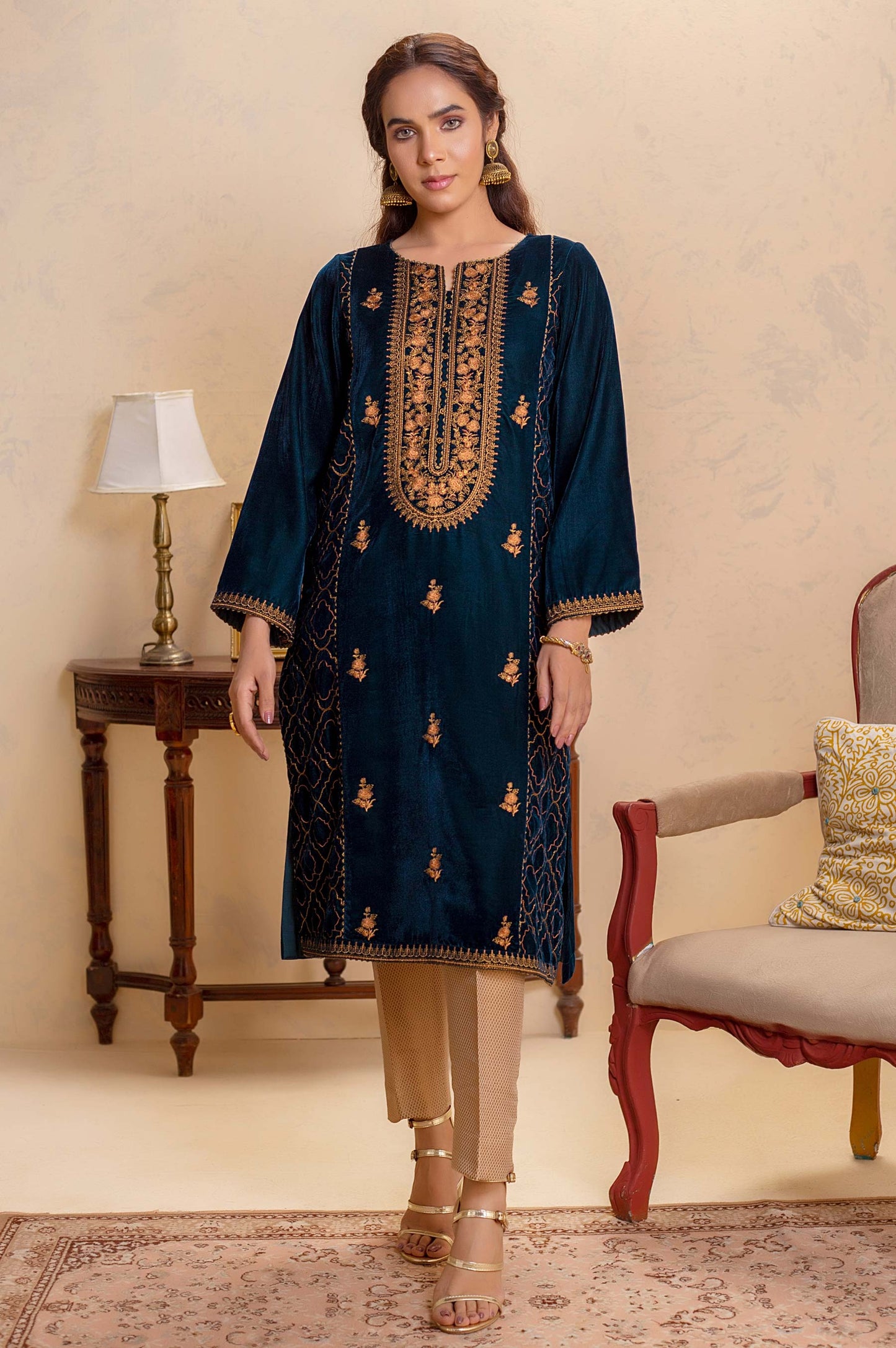 Stitched 1 Piece Velvet Embroidered Shirt