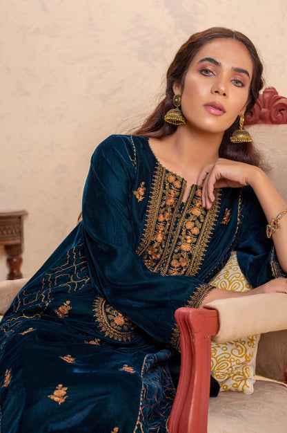 Stitched 1 Piece Velvet Embroidered Shirt