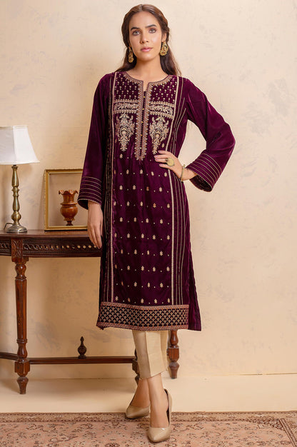 Stitched 1 Piece Velvet Embroidered Shirt