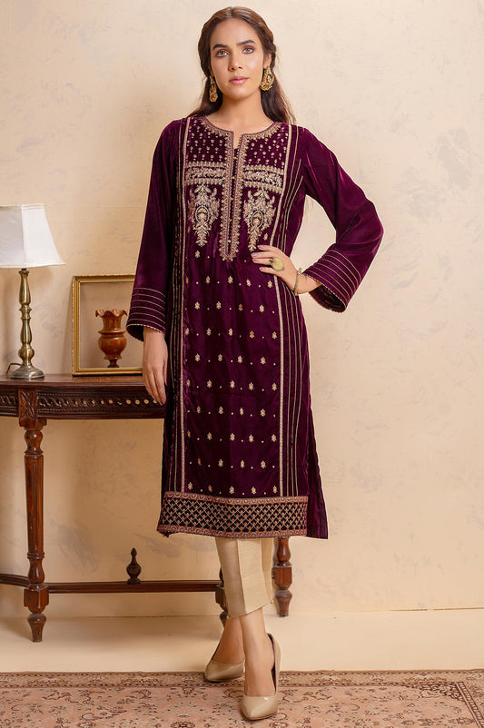 Stitched 1 Piece Velvet Embroidered Shirt