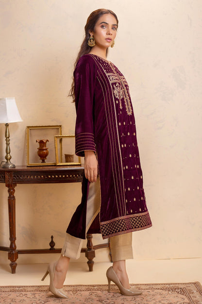 Stitched 1 Piece Velvet Embroidered Shirt