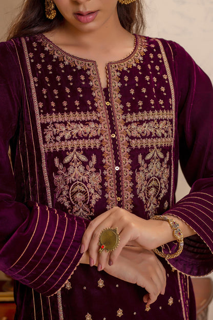 Stitched 1 Piece Velvet Embroidered Shirt