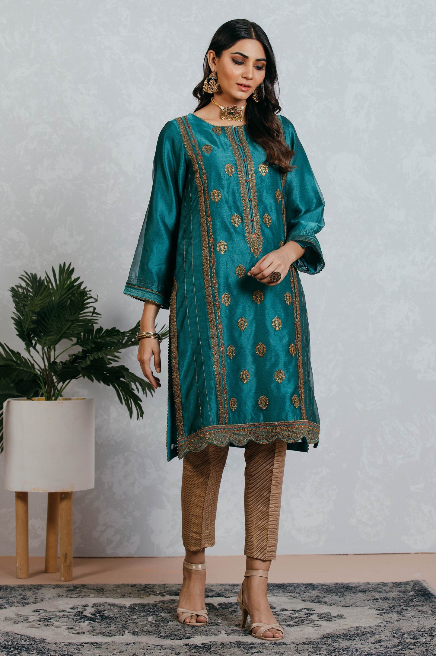 Stitched 1 Piece Organza Embroidered Shirt