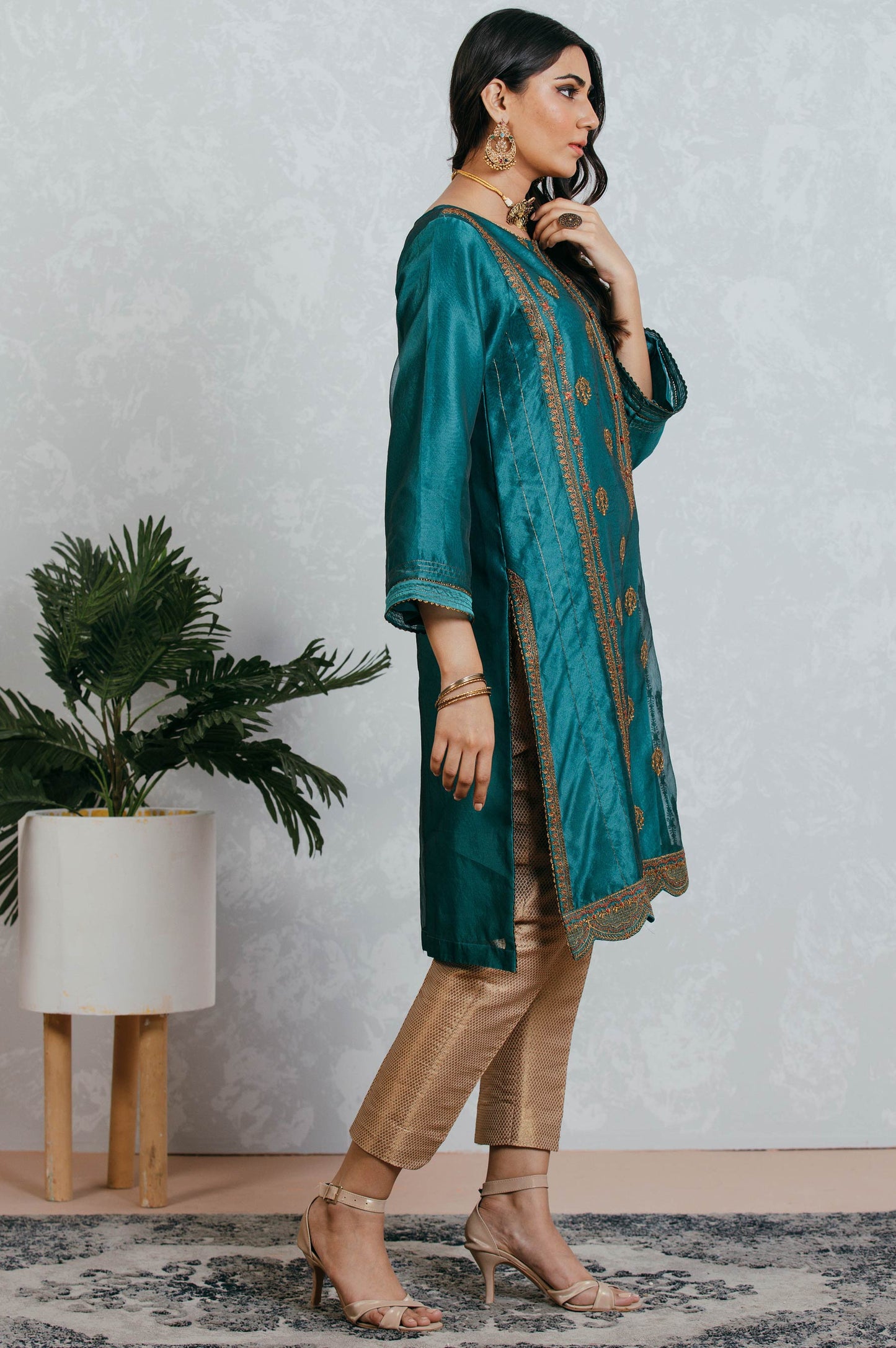 Stitched 1 Piece Organza Embroidered Shirt