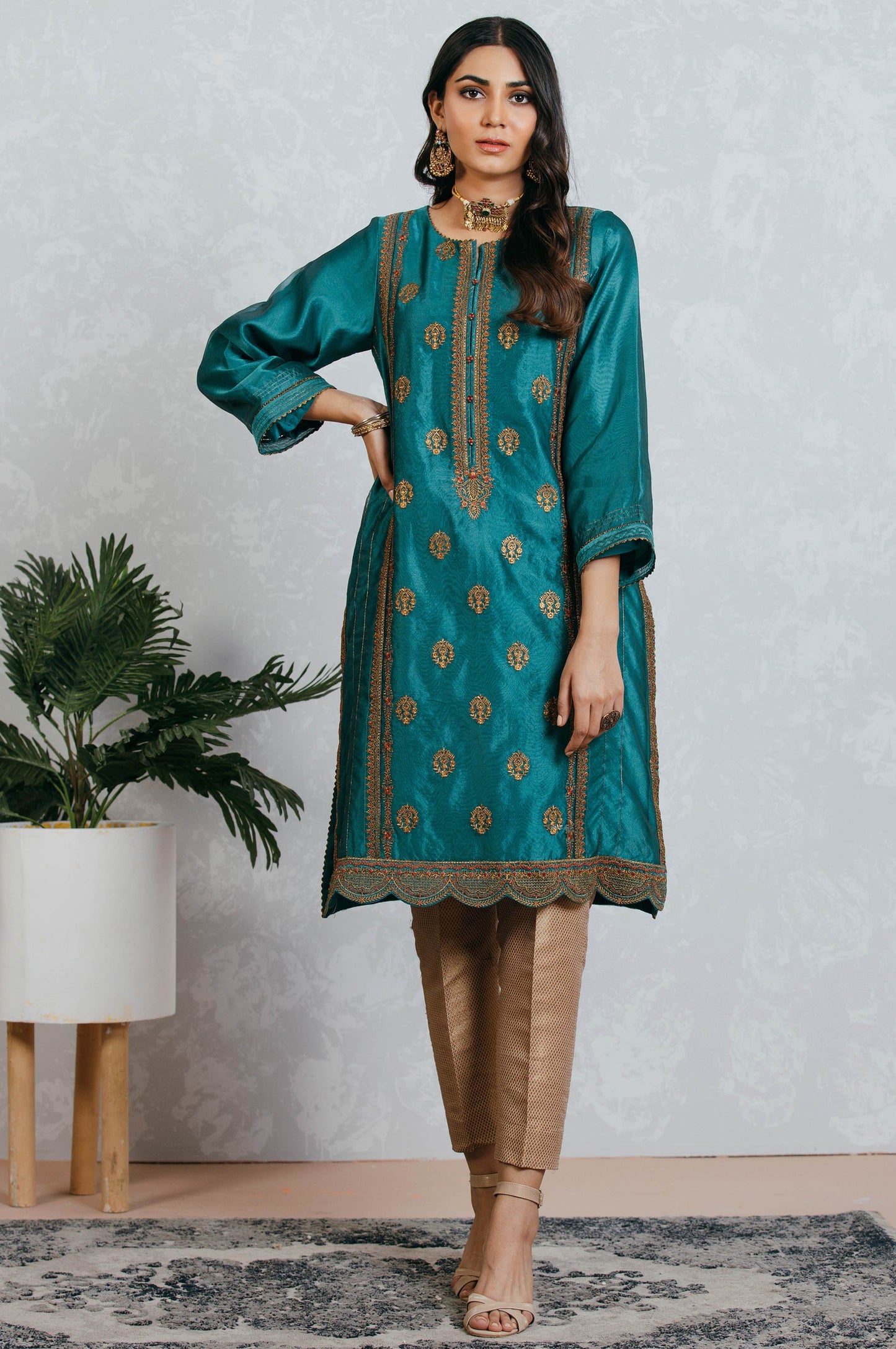 Stitched 1 Piece Organza Embroidered Shirt