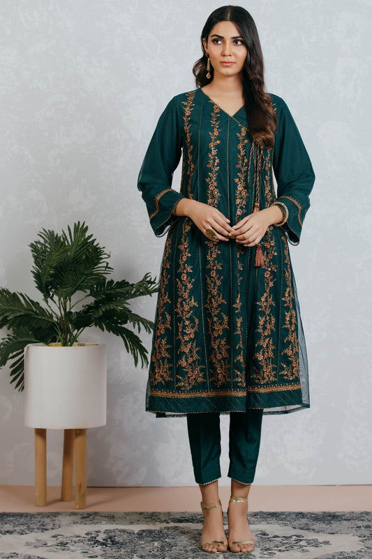 Stitched 1 Piece Net Embroidered Angrakah Shirt