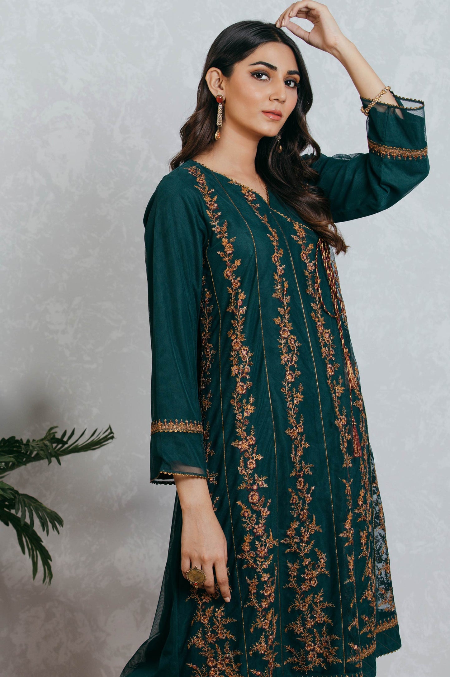 Stitched 1 Piece Net Embroidered Angrakah Shirt