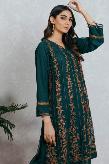 Stitched 1 Piece Net Embroidered Angrakah Shirt
