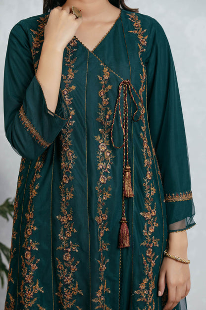 Stitched 1 Piece Net Embroidered Angrakah Shirt