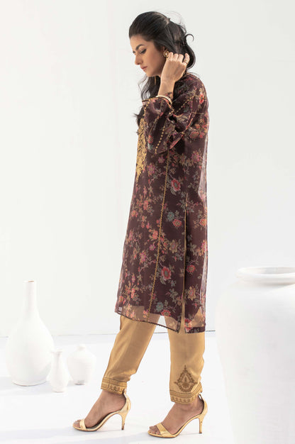 Stitched 1 Piece Embroidered and Printed Organza Shirt