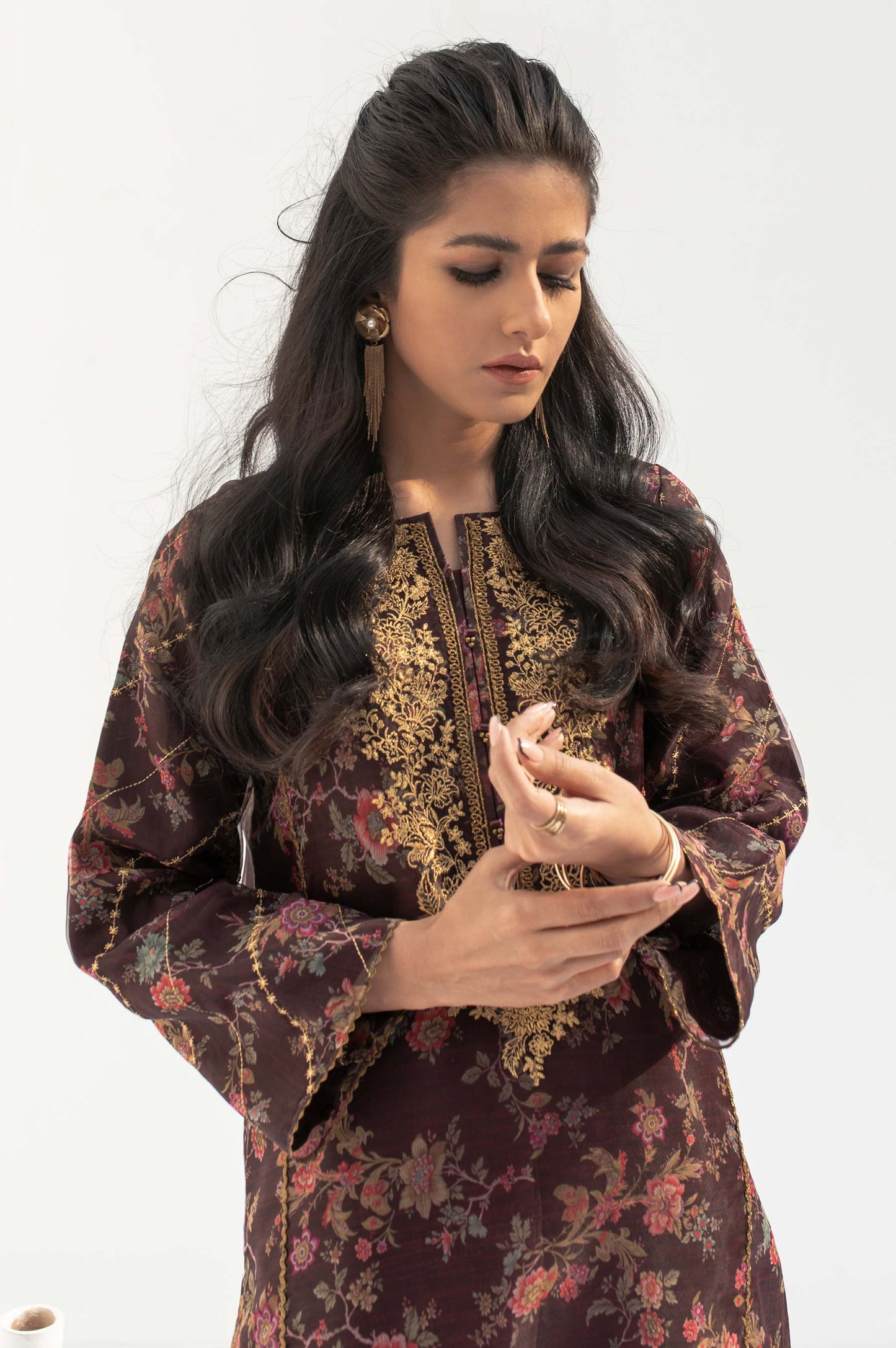 Stitched 1 Piece Embroidered and Printed Organza Shirt