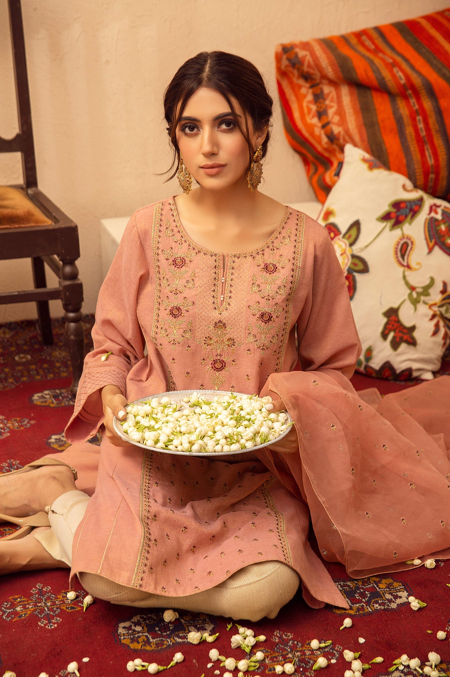 Stitched 2 Piece Zari Khadi Net Embroidered Suit