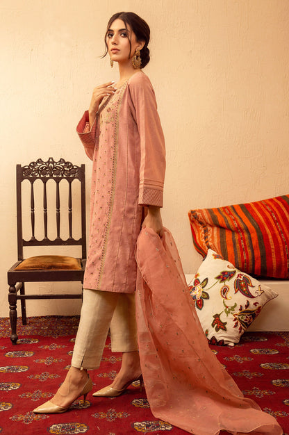 Stitched 2 Piece Zari Khadi Net Embroidered Suit