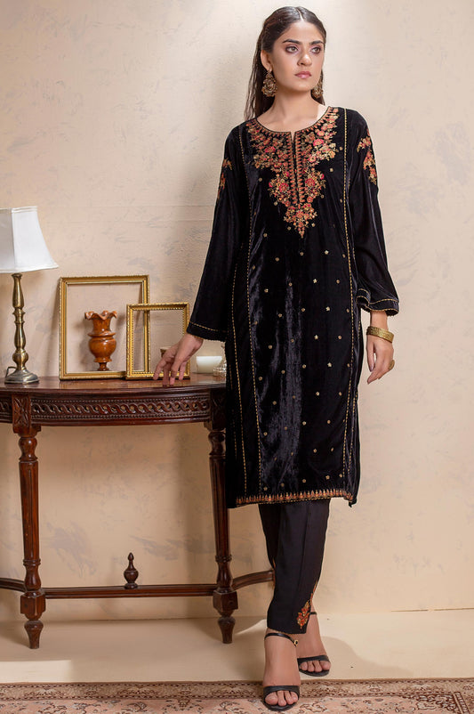 Stitched 2 Piece Velvet Embroidered Suit