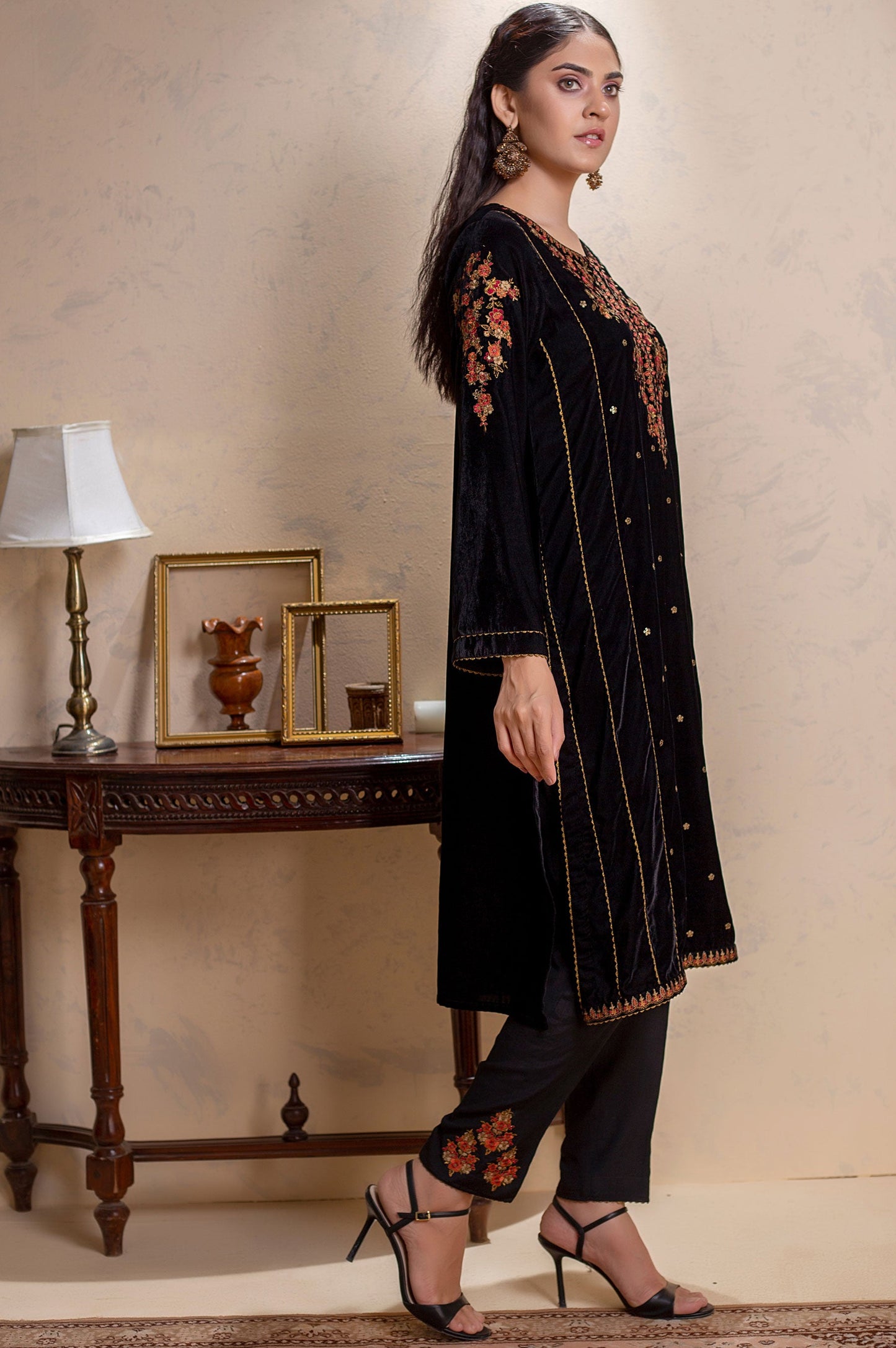Stitched 2 Piece Velvet Embroidered Suit