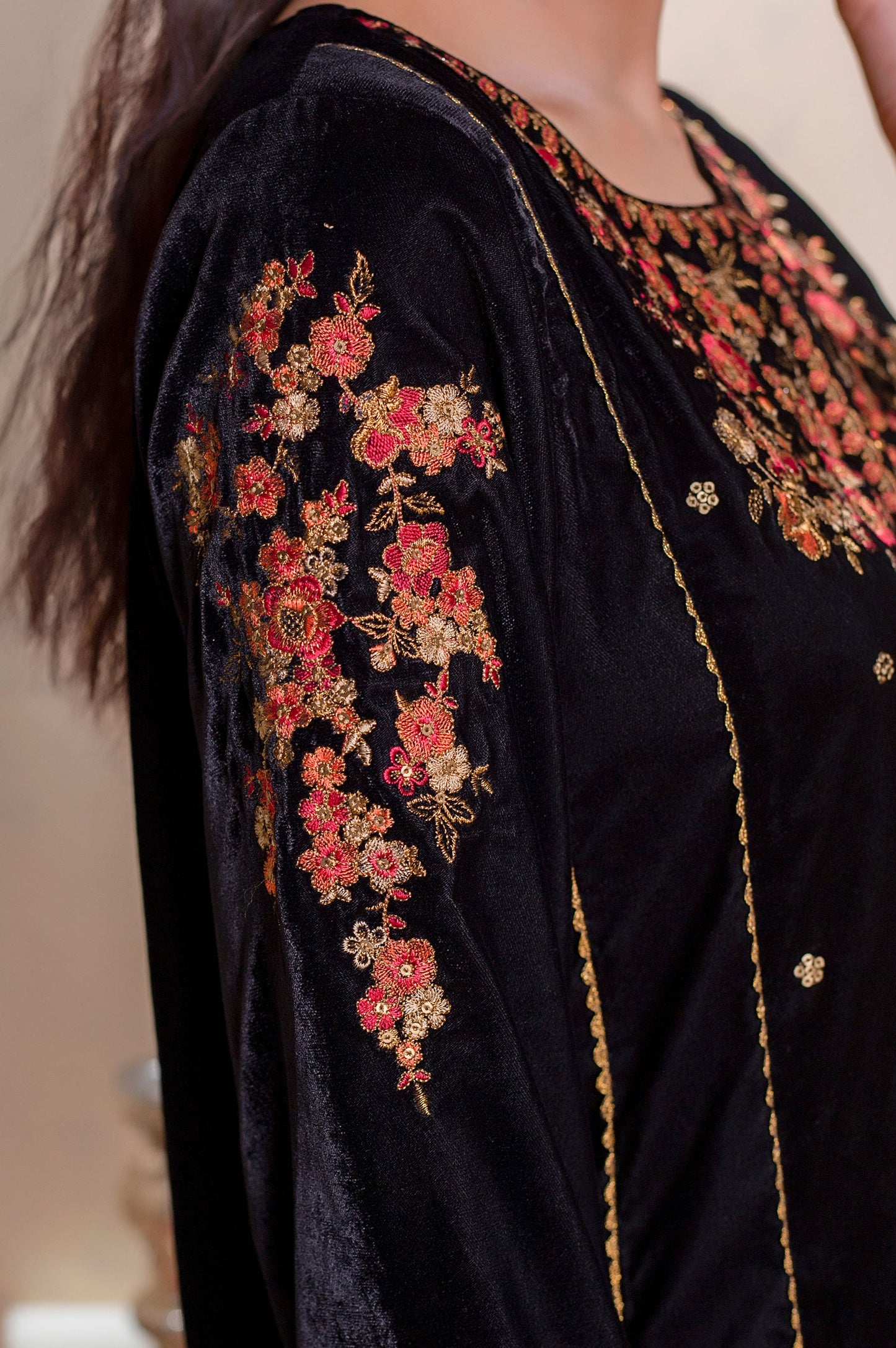 Stitched 2 Piece Velvet Embroidered Suit