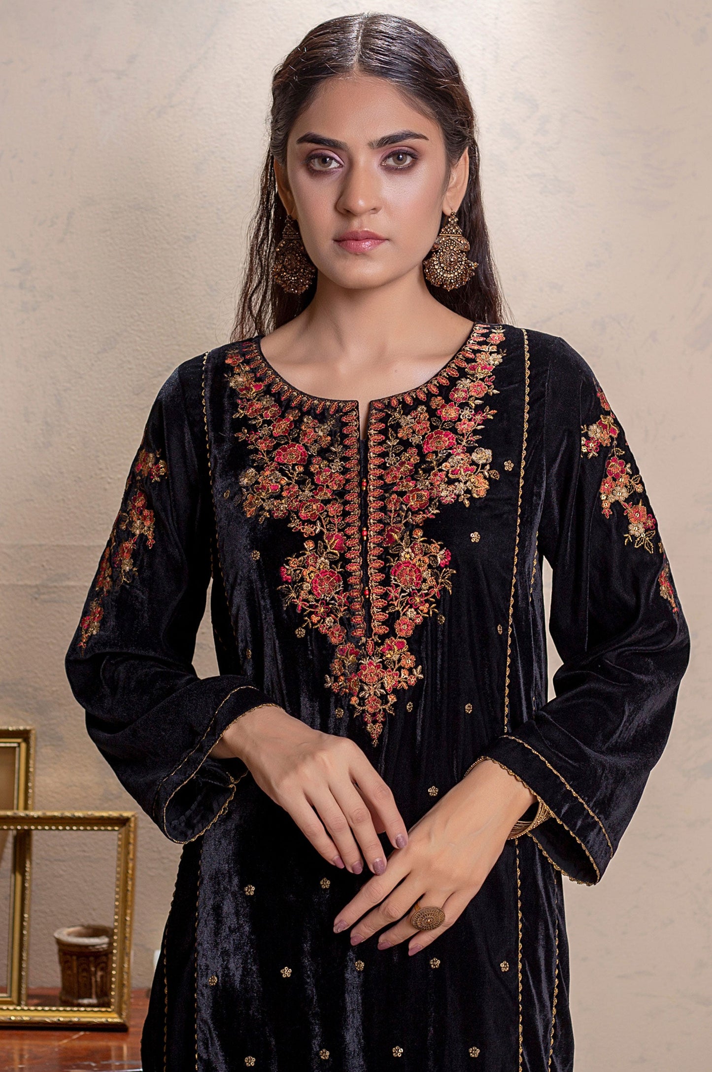 Stitched 2 Piece Velvet Embroidered Suit