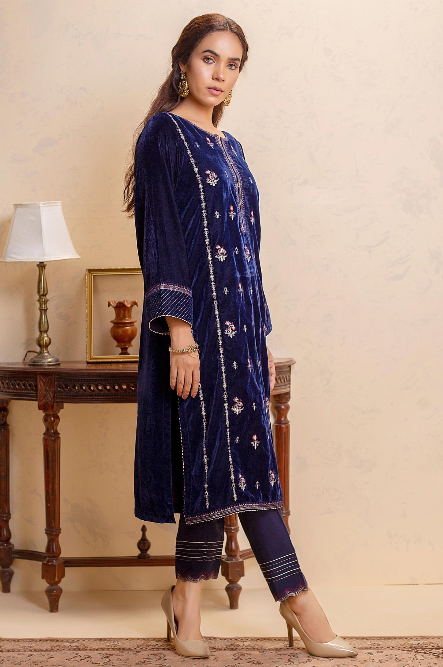 Stitched 2 Piece Velvet Embroidered Suit