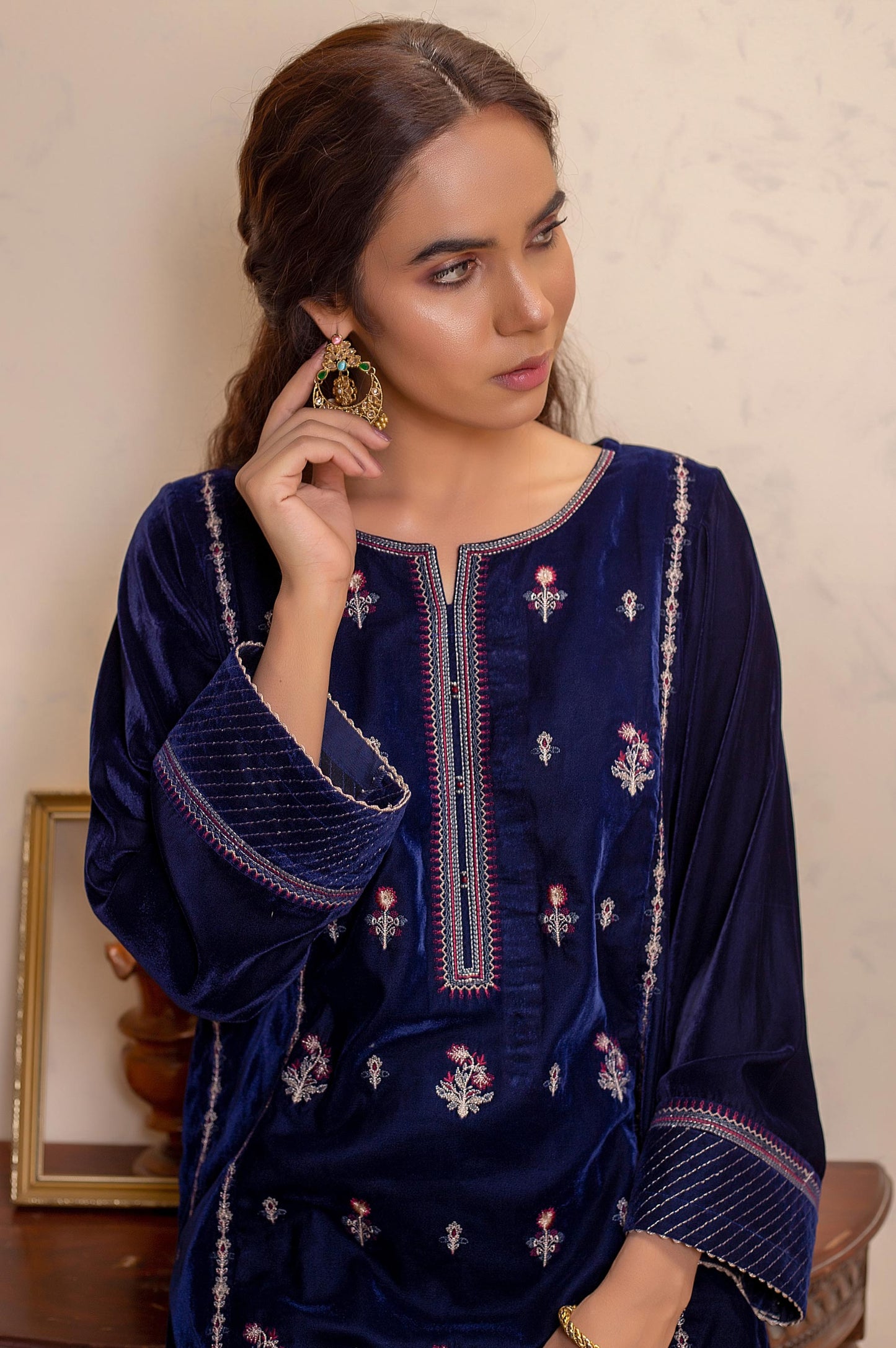 Stitched 2 Piece Velvet Embroidered Suit