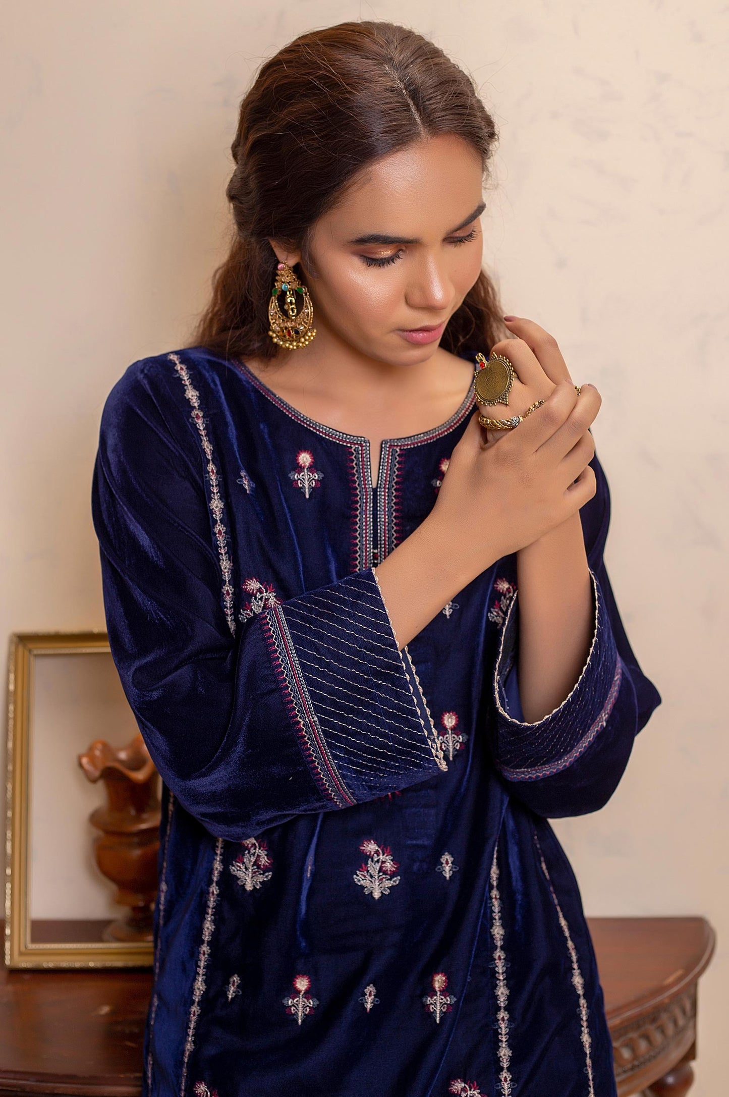 Stitched 2 Piece Velvet Embroidered Suit