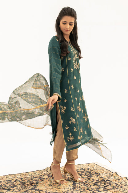 Stitched 2 Pieces Embroidered Organza Outfit