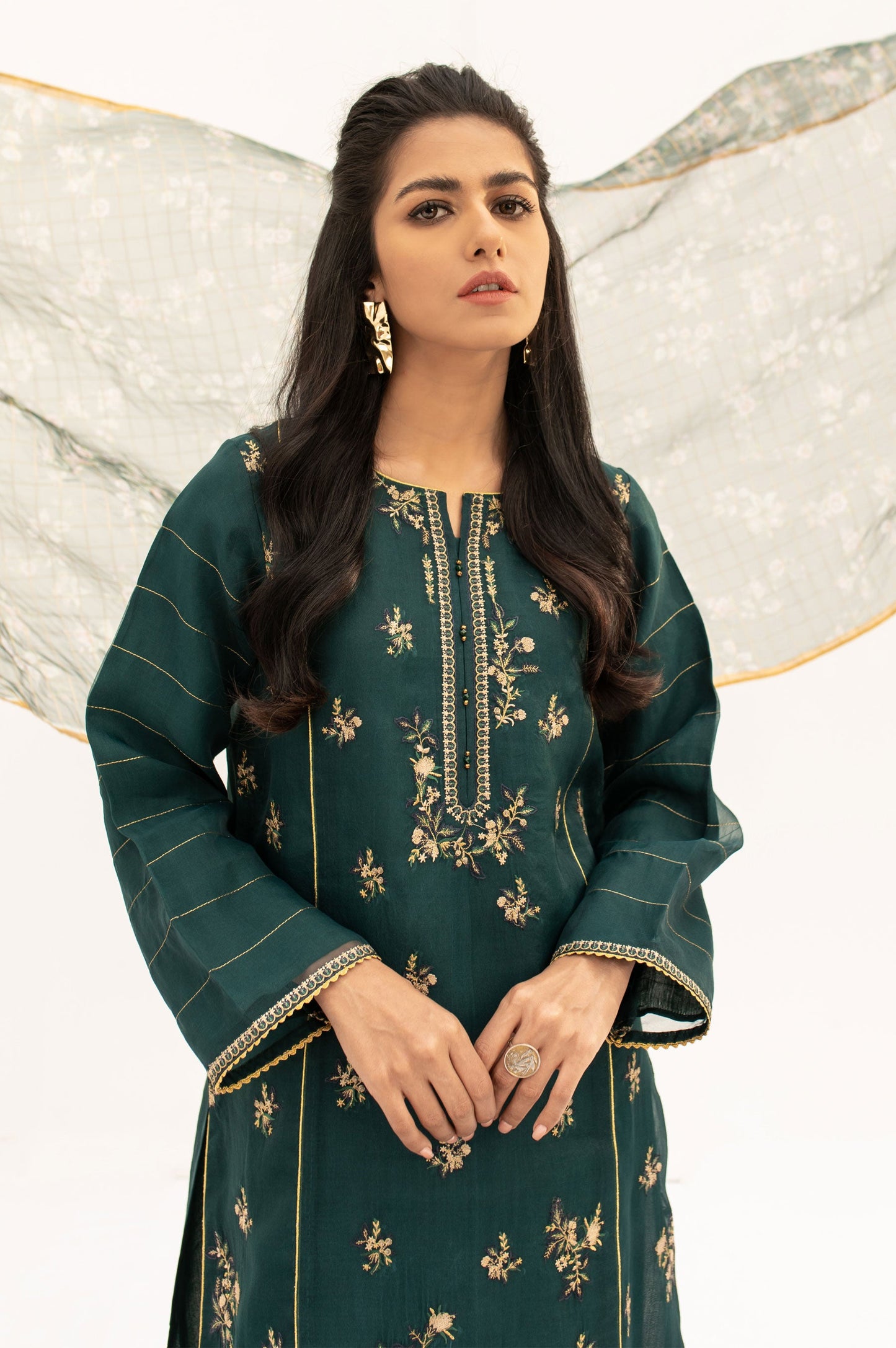 Stitched 2 Pieces Embroidered Organza Outfit