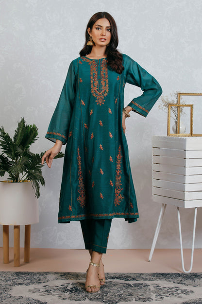 Stitched 2 Piece Cotton Net Embroidered Suit
