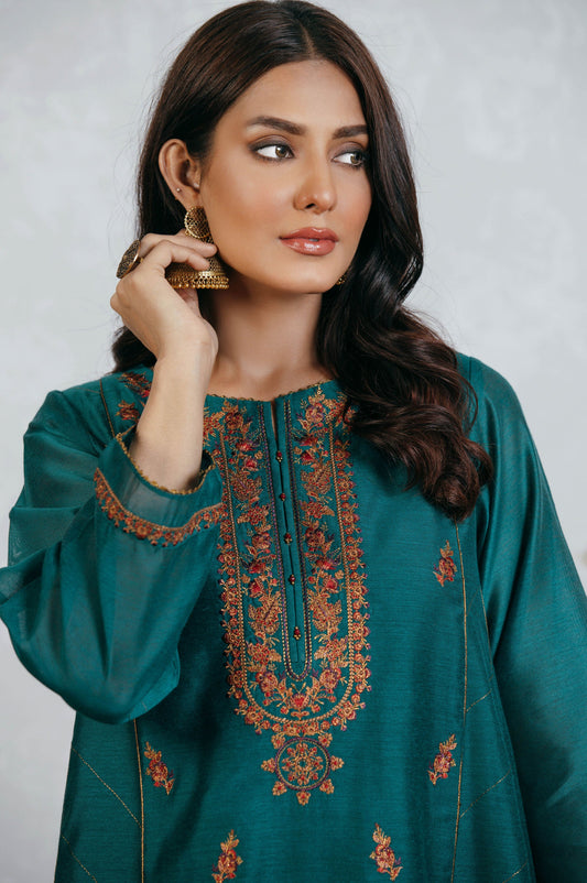 Stitched 2 Piece Cotton Net Embroidered Suit