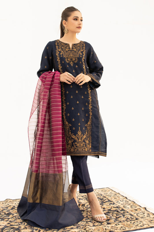 Stitched 2 Piece Embroidered Organza Suit