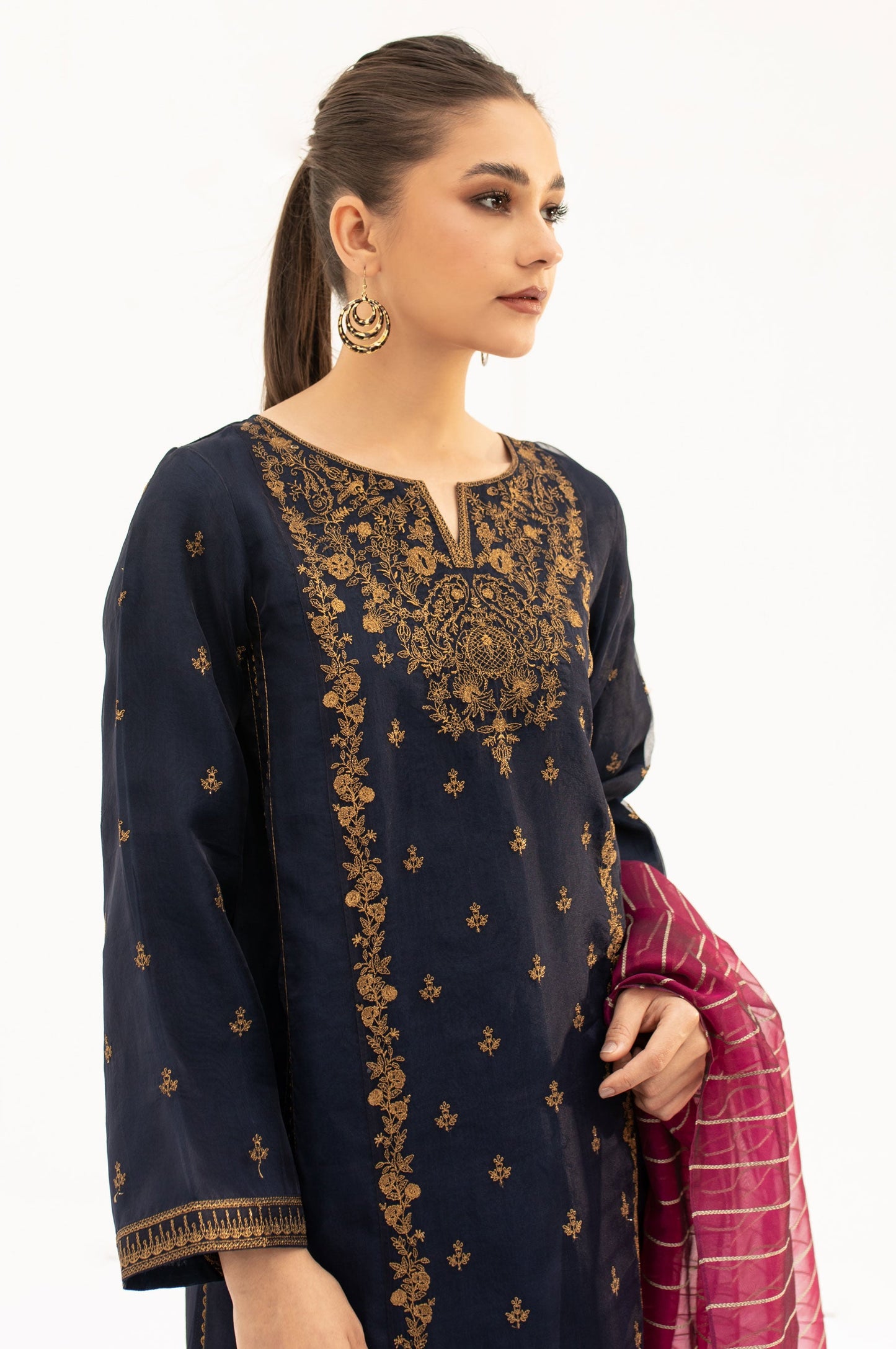 Stitched 2 Piece Embroidered Organza Suit