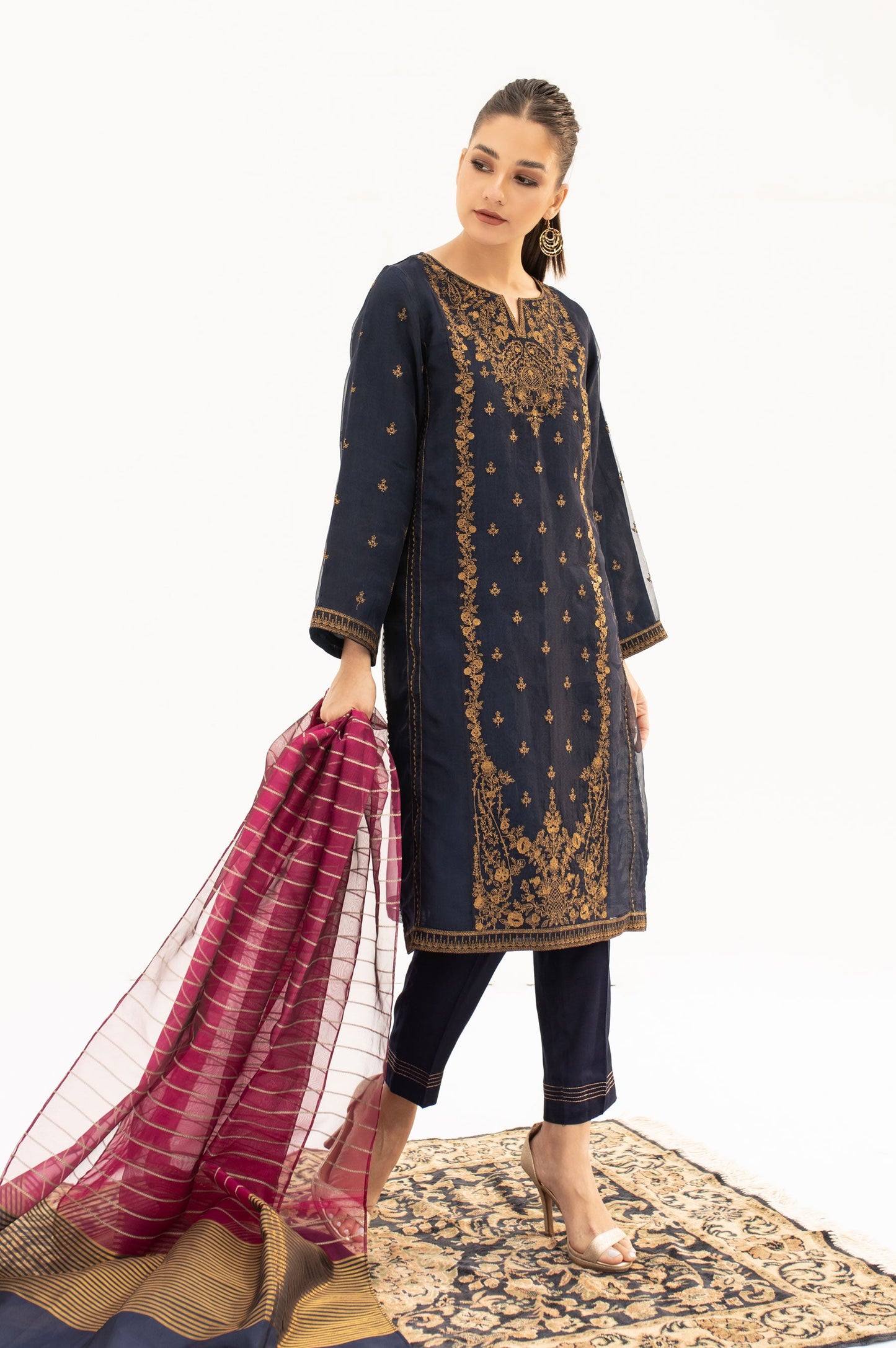 Stitched 2 Piece Embroidered Organza Suit