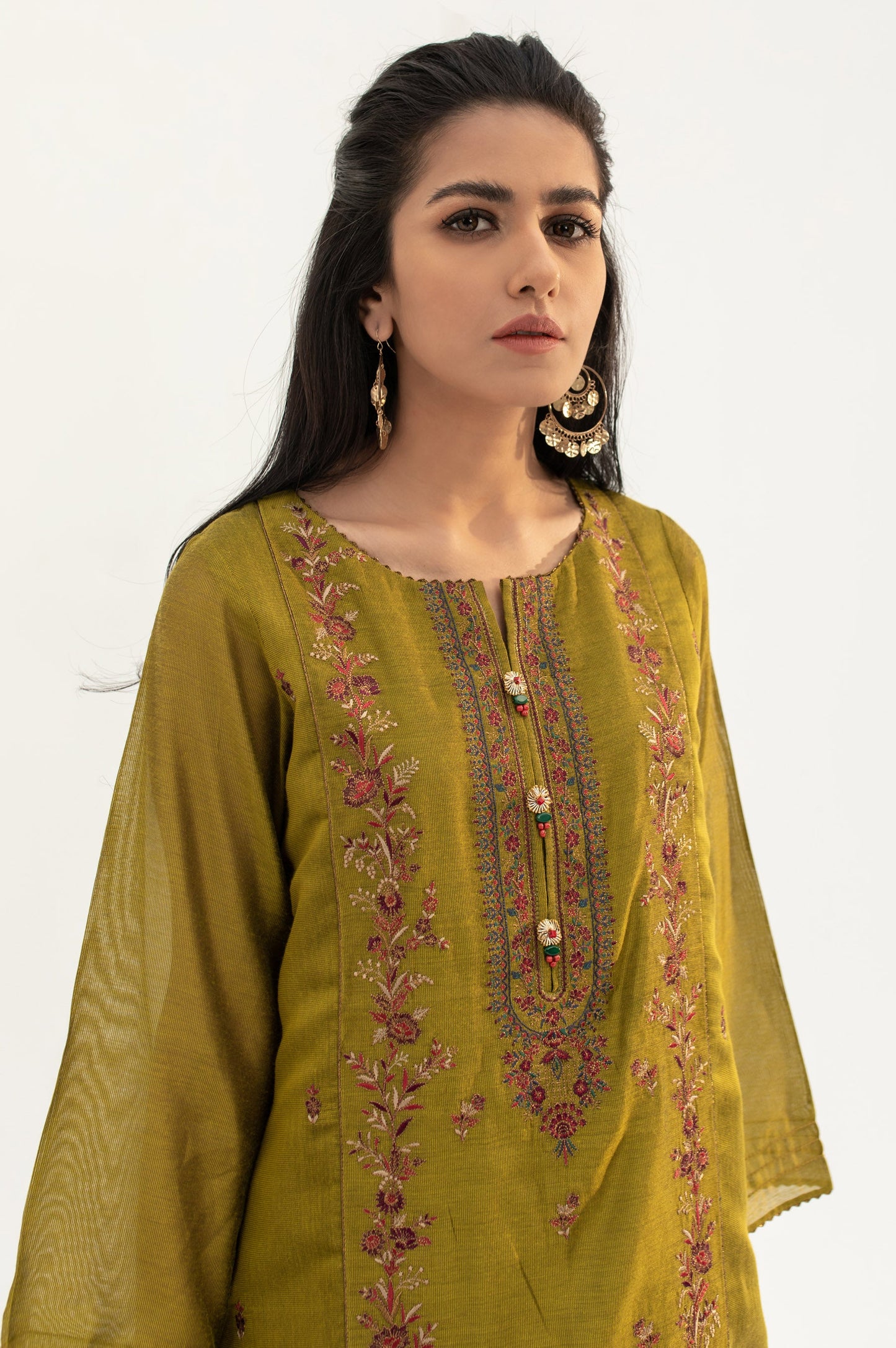 Stitched 2 Piece Cotton Net Embroidered Suit