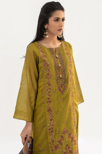 Stitched 2 Piece Cotton Net Embroidered Suit