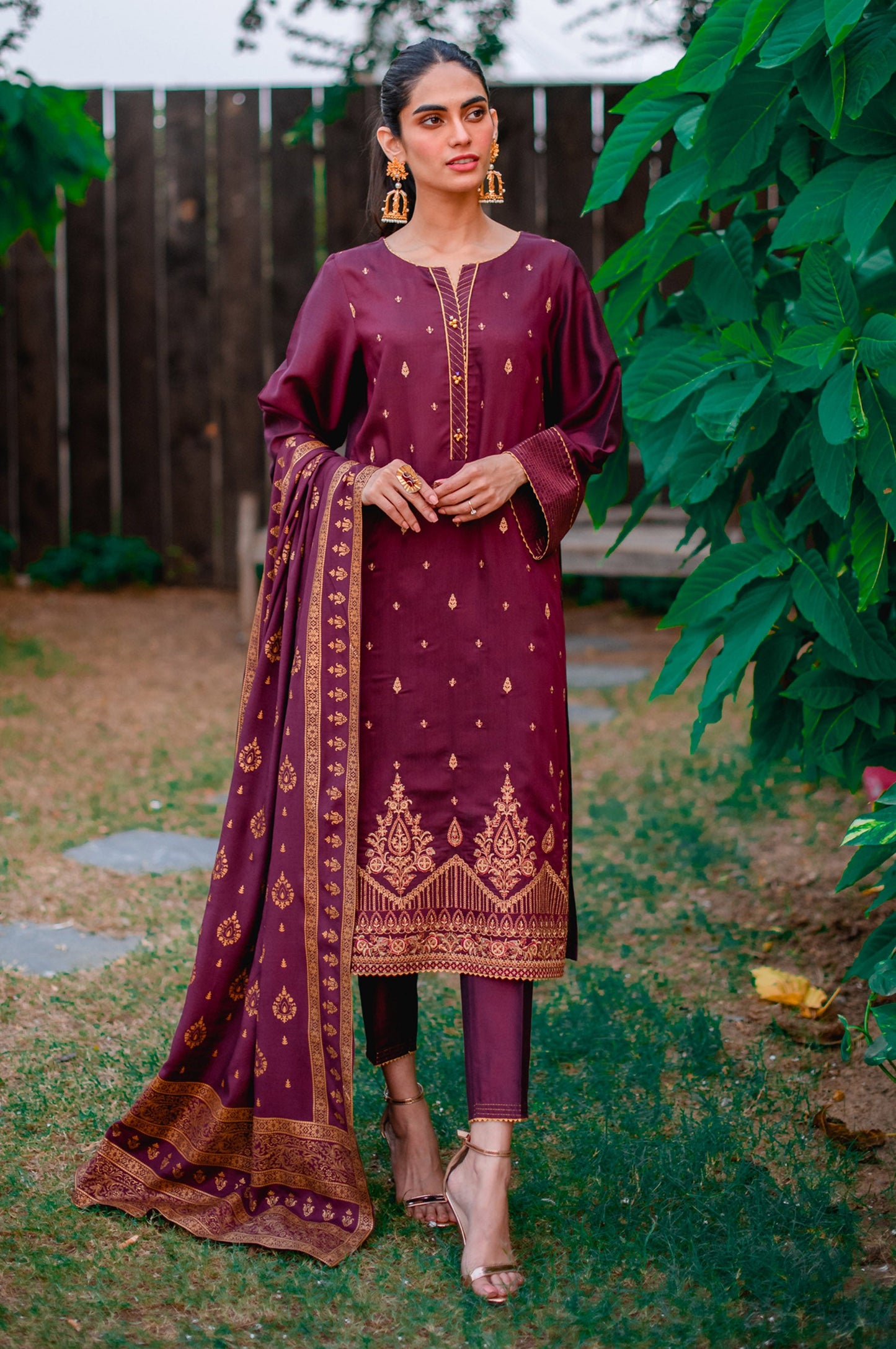 Stitched 3 Piece Cotton Silk Embroidered Suit
