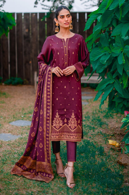 Stitched 3 Piece Cotton Silk Embroidered Suit