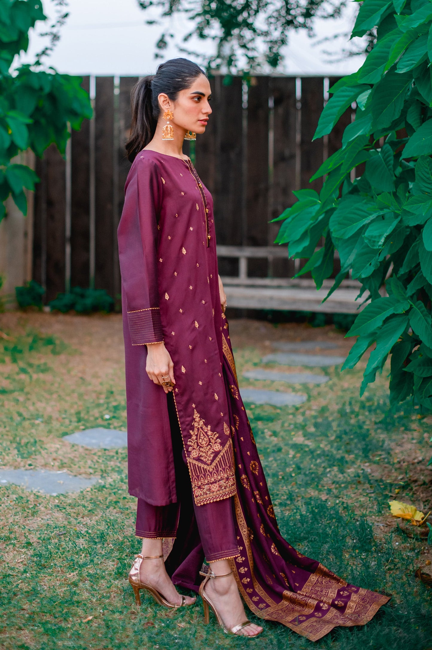Stitched 3 Piece Cotton Silk Embroidered Suit