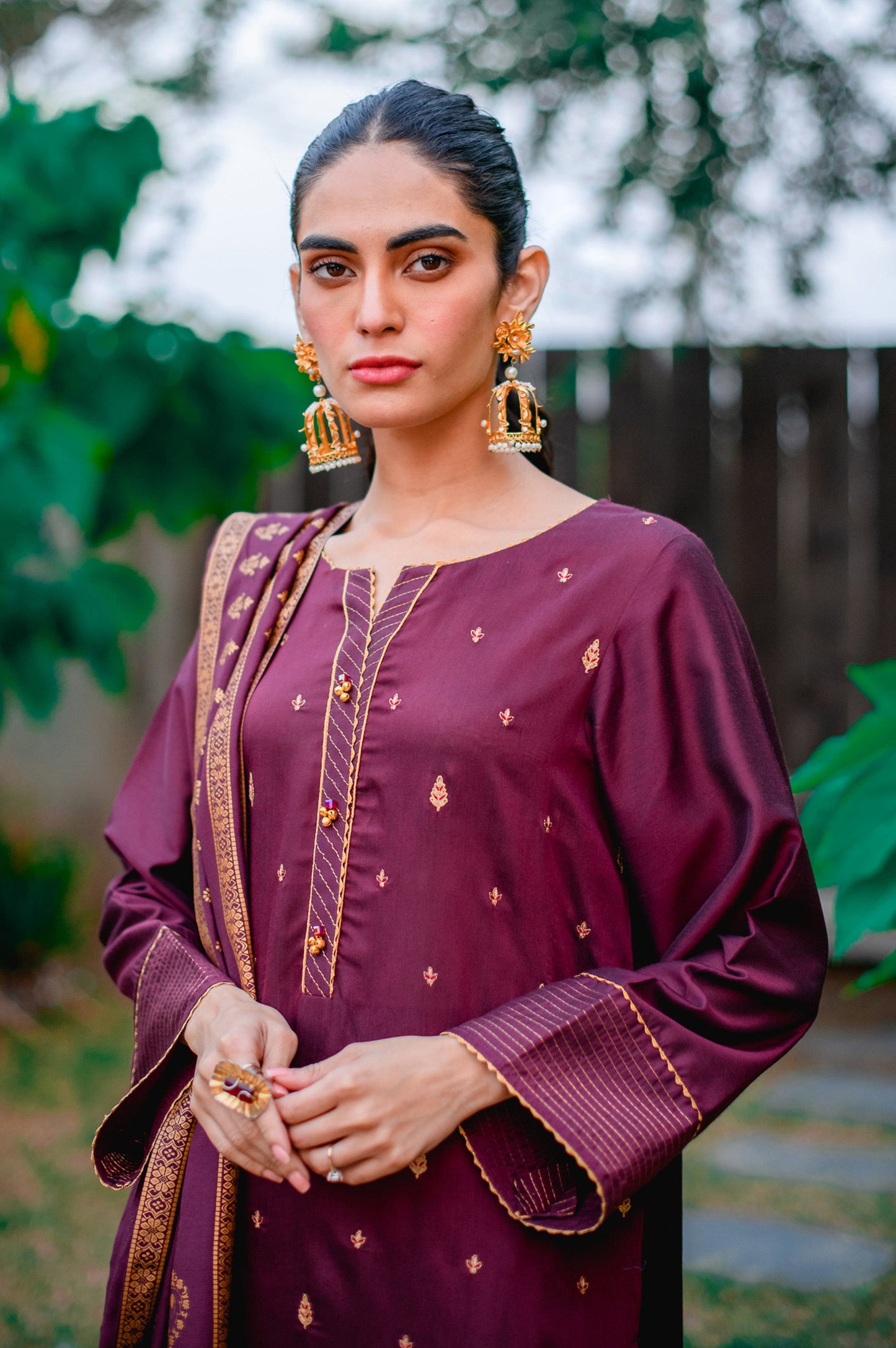 Stitched 3 Piece Cotton Silk Embroidered Suit