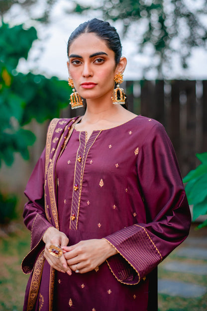 Stitched 3 Piece Cotton Silk Embroidered Suit