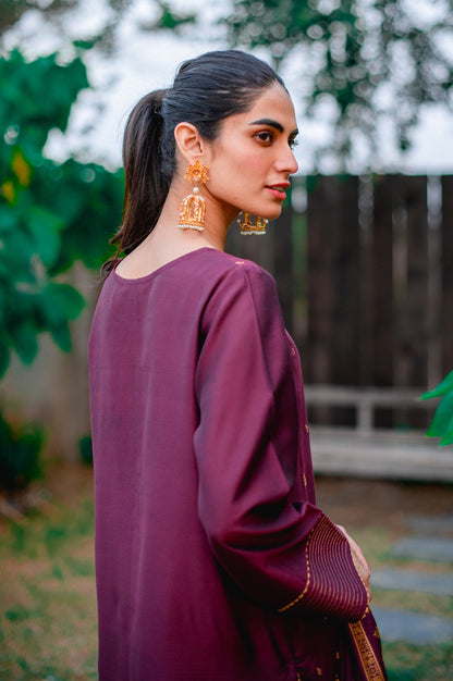 Stitched 3 Piece Cotton Silk Embroidered Suit