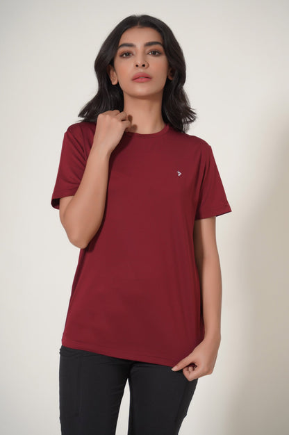 Crew Neck Half Sleeves Tee - Burgundy