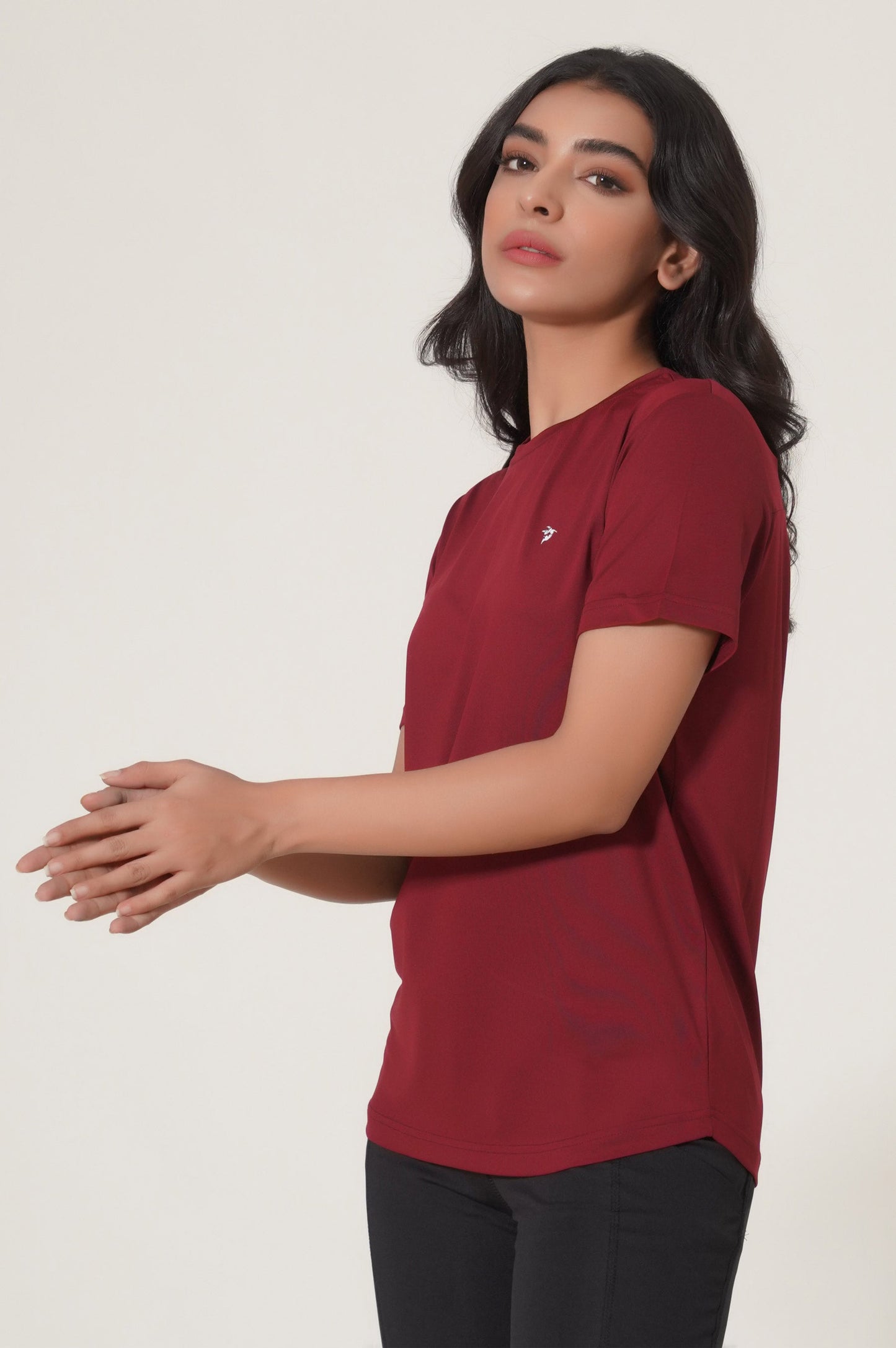 Crew Neck Half Sleeves Tee - Burgundy